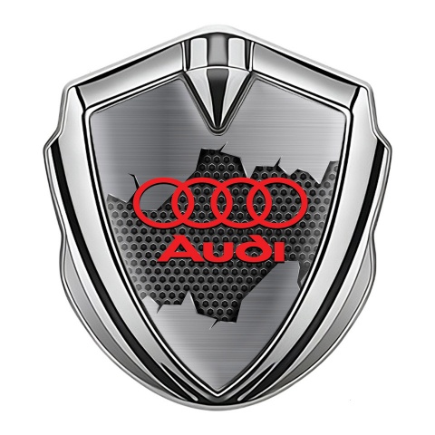 Audi Bodyside Emblem Self Adhesive Silver Torn Metal Effect Red Logo