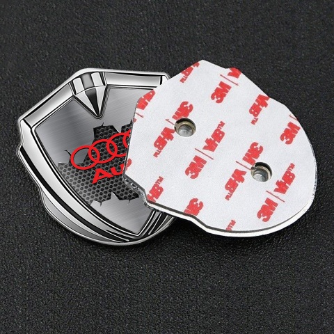 Audi Bodyside Emblem Self Adhesive Silver Torn Metal Effect Red Logo