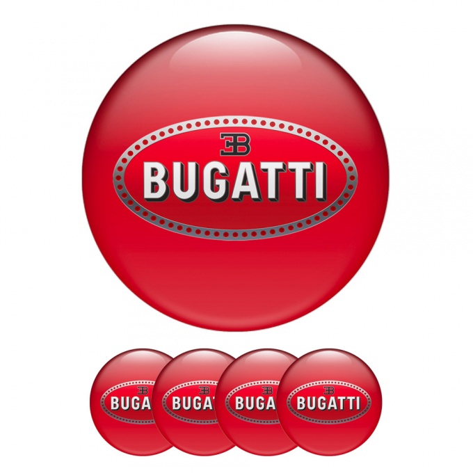 Bugatti Silicone Stickers Wheel Center Cap Red with 3D Logo