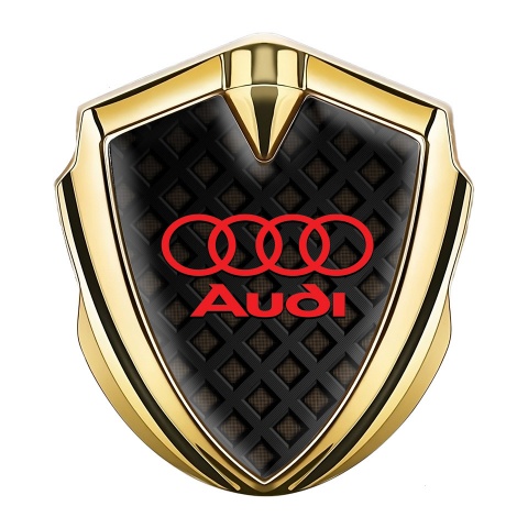 Audi Metal Emblem Self Adhesive Gold Brown Cubes Red Edition