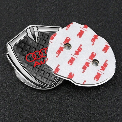 Audi Metal 3D Domed Emblem Silver Grey Cubes Crimson Logo Design