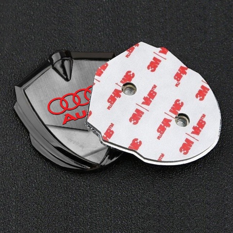 Audi Bodyside Badge Self Adhesive Graphite Polished Effect Red Logo