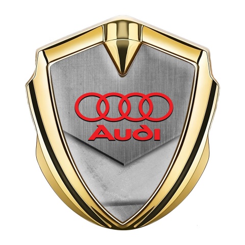 Audi Bodyside Badge Self Adhesive Gold Polished Effect Red Logo