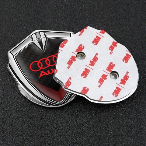 Audi Emblem Badge Self Adhesive Silver Black Red Elements Crimson Logo