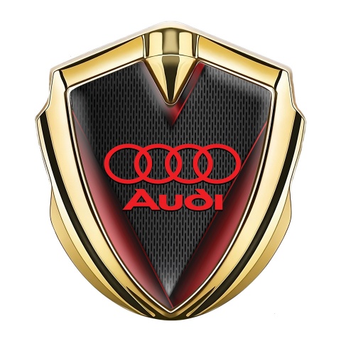 Audi Emblem Fender Badge Gold Red Frame Classic Logo Edition
