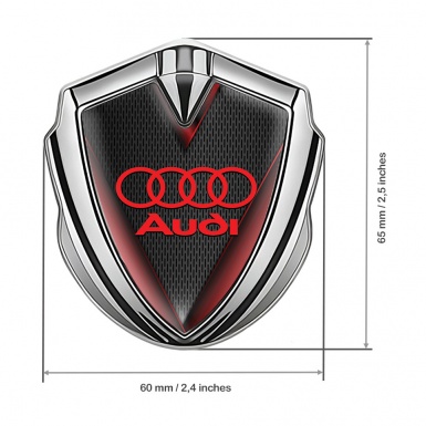 Audi Emblem Fender Badge Silver Red Frame Classic Logo Edition