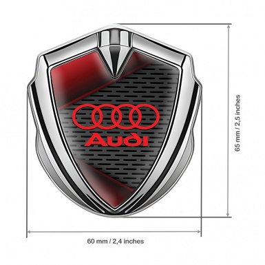 Audi Emblem Trunk Badge Silver Dark Mesh Red Elements Edition