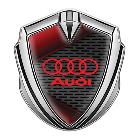 Audi Emblem Trunk Badge Silver Dark Mesh Red Elements Edition