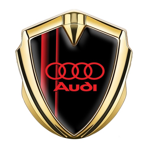Audi Emblem Self Adhesive Gold Black Fill Crimson Straight Lines