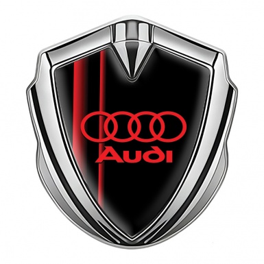 Audi Emblem Self Adhesive Silver Black Fill Crimson Straight Lines