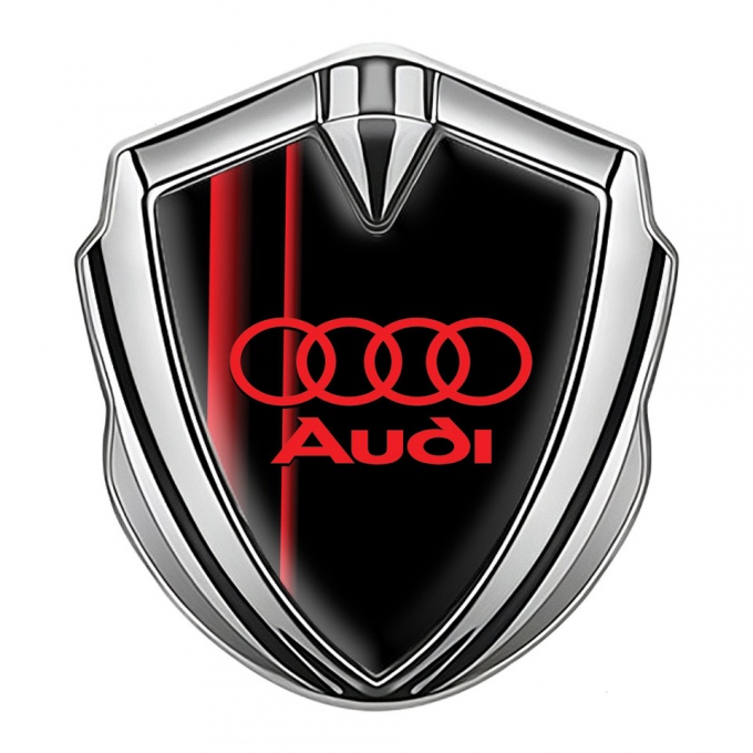 Audi Emblem Self Adhesive Silver Black Fill Crimson Straight Lines