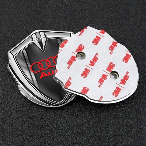 Audi Trunk Emblem Badge Silver Metallic Frame Red Logo Design