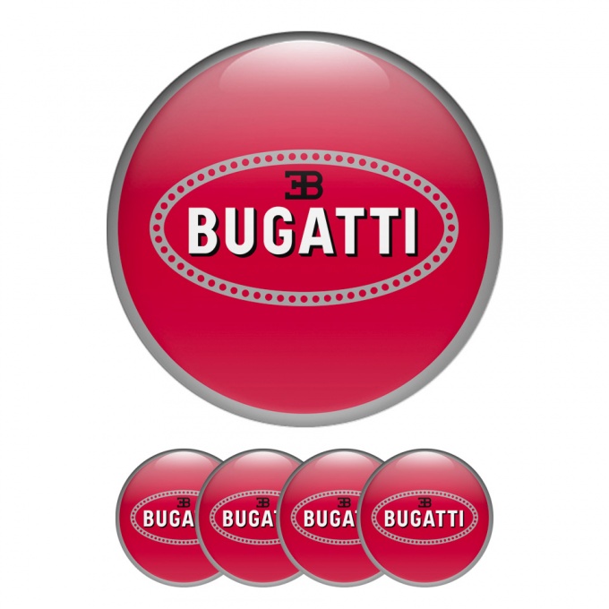 Bugatti Silicone Stickers Wheel Center Cap Red with Flat Style Logo Ring