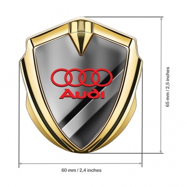 Audi Emblem Car Badge Gold Diagonal Panels Crimson Logo