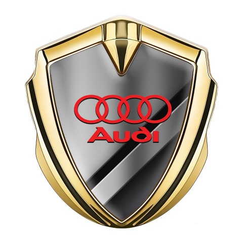 Audi Emblem Car Badge Gold Diagonal Panels Crimson Logo