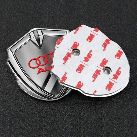 Audi Emblem Car Badge Silver Diagonal Panels Crimson Logo