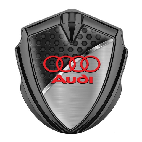 Audi Bodyside Domed Emblem Graphite Black Hexagon Polished Metal