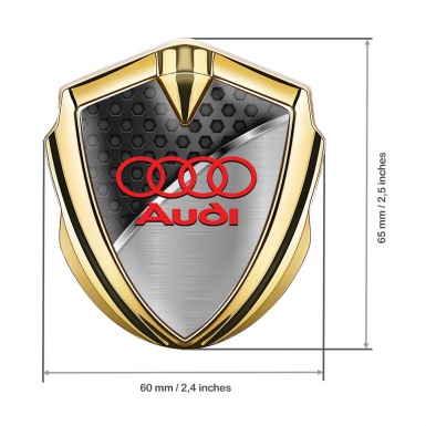 Audi Bodyside Domed Emblem Gold Black Hexagon Polished Metal