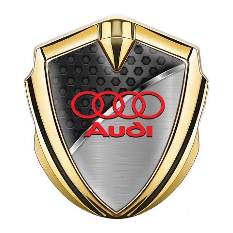 Audi Bodyside Domed Emblem Gold Black Hexagon Polished Metal