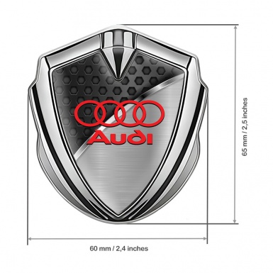 Audi Bodyside Domed Emblem Silver Black Hexagon Polished Metal