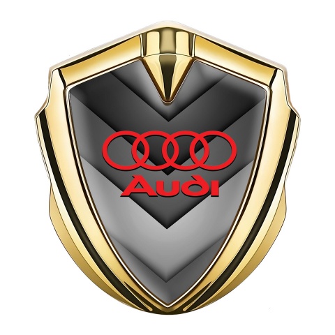 Audi Metal Emblem Self Adhesive Gold Grey Fragments Red Logo