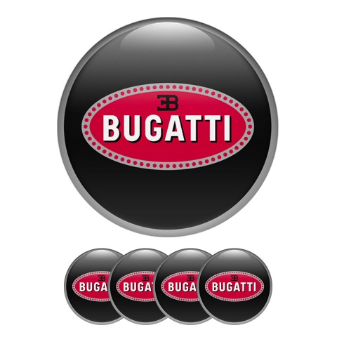 Bugatti Silicone Stickers Wheel Center Cap Black with Flat Style Logo Ring