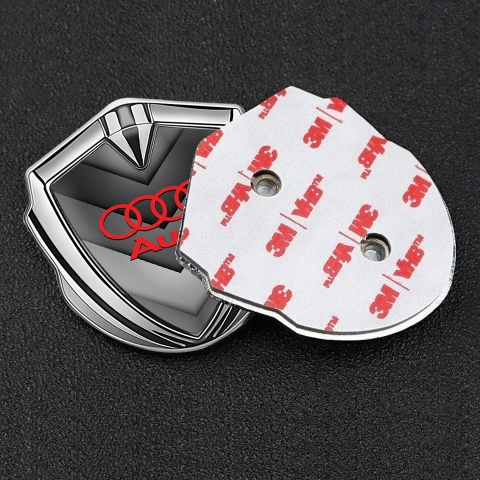 Audi Metal Emblem Self Adhesive Silver Grey Fragments Red Logo