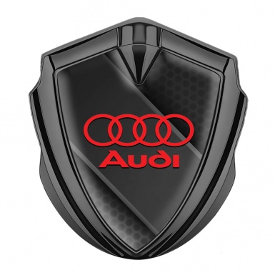 Audi Metal 3D Domed Emblem Graphite Dark Hex Polished Steel Design