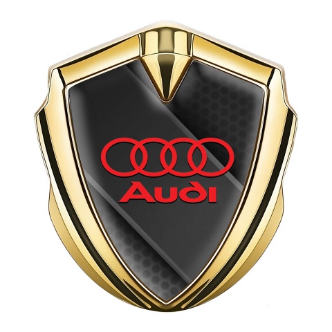Audi Metal 3D Domed Emblem Gold Dark Hex Polished Steel Design