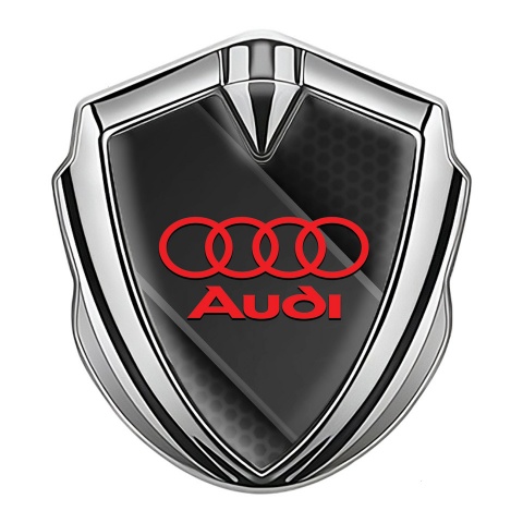 Audi Metal 3D Domed Emblem Silver Dark Hex Polished Steel Design