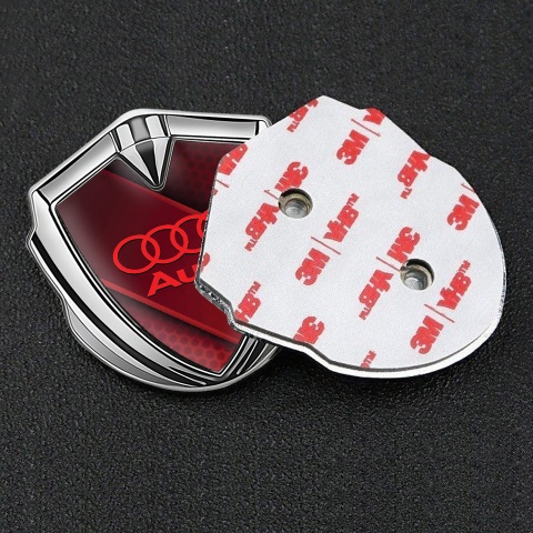 Audi Bodyside Badge Self Adhesive Silver Red Hex Crimson Logo