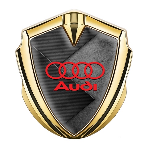 Audi Emblem Badge Self Adhesive Gold Scratched Stone Effect