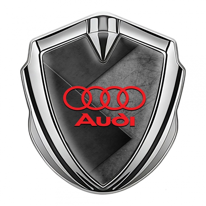 Audi Emblem Badge Self Adhesive Silver Scratched Stone Effect