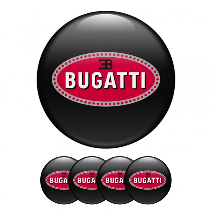 Bugatti Silicone Stickers Wheel Center Cap Black with Flat Style Logo