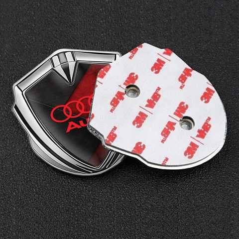 Audi Emblem Fender Badge Silver Black Red Elements Crimson Logo