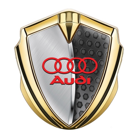 Audi Fender Emblem Badge Gold Half Steel Panels Red Edition