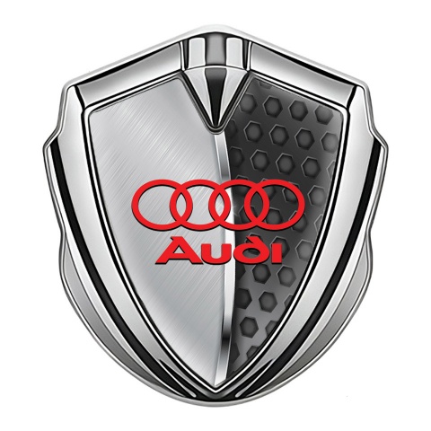Audi Fender Emblem Badge Silver Half Steel Panels Red Edition