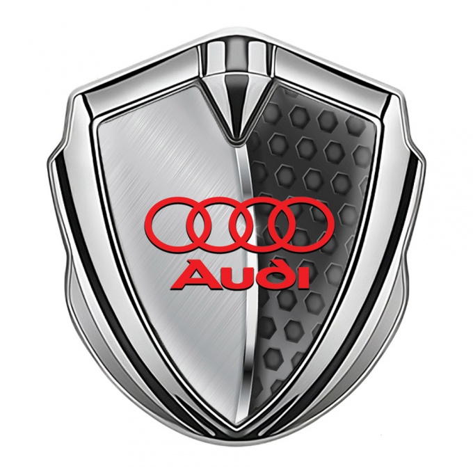 Audi Fender Emblem Badge Silver Half Steel Panels Red Edition