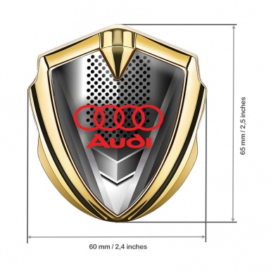 Audi Emblem Trunk Badge Gold Metal Grille Effect Classic Red Logo