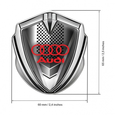Audi Emblem Trunk Badge Silver Metal Grille Effect Classic Red Logo