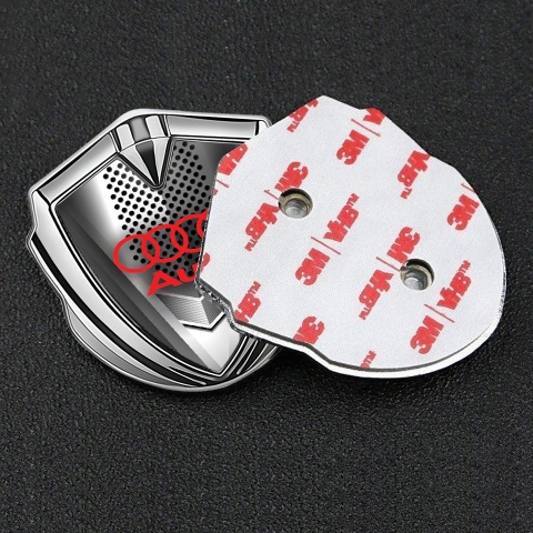 Audi Emblem Trunk Badge Silver Metal Grille Effect Classic Red Logo
