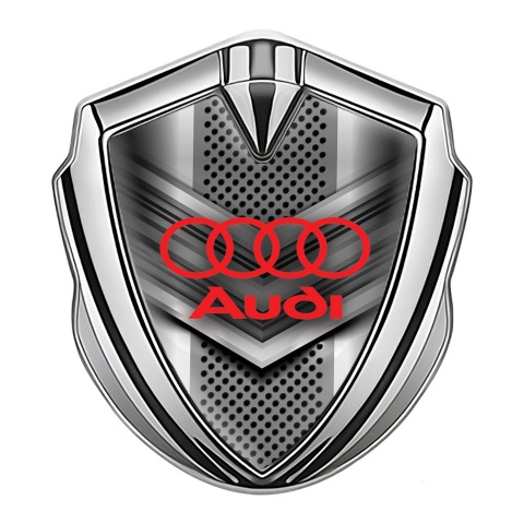 Audi Bodyside Emblem Badge Silver Modern Front Grille Red Logo
