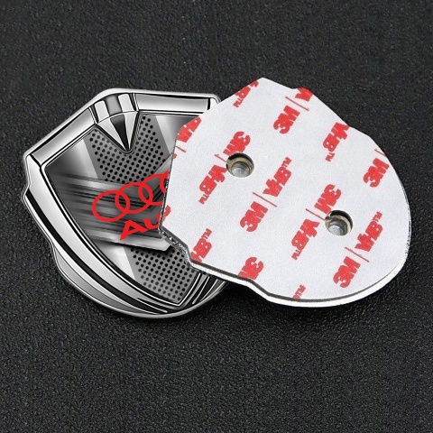 Audi Bodyside Emblem Badge Silver Modern Front Grille Red Logo