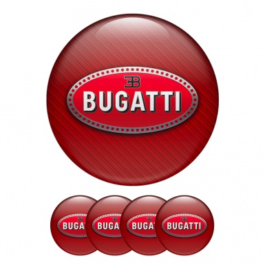 Bugatti Silicone Stickers Wheel Center Cap Red Carbon with Flat Style Logo
