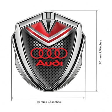 Audi Emblem Car Badge Silver Perforated Metal Red Crest Edition