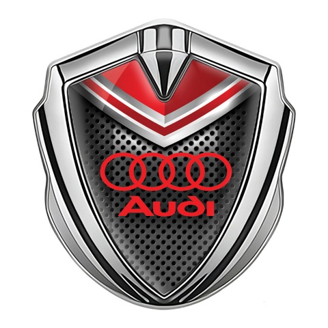 Audi Emblem Car Badge Silver Perforated Metal Red Crest Edition