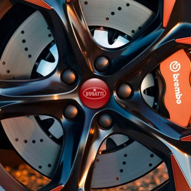 Bugatti Silicone Stickers Wheel Center Cap Red Carbon with Flat White Logo