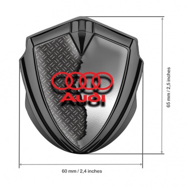 Audi Metal 3D Domed Emblem Graphite Ripped Metal Crimson Logo
