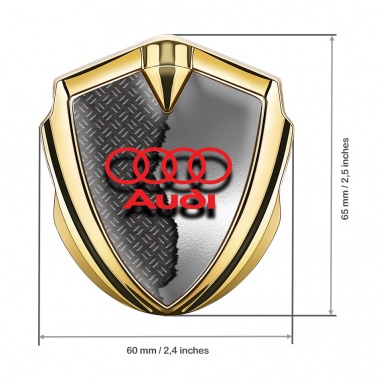 Audi Metal 3D Domed Emblem Gold Ripped Metal Crimson Logo