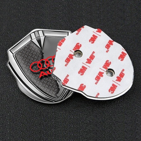Audi Metal 3D Domed Emblem Silver Ripped Metal Crimson Logo